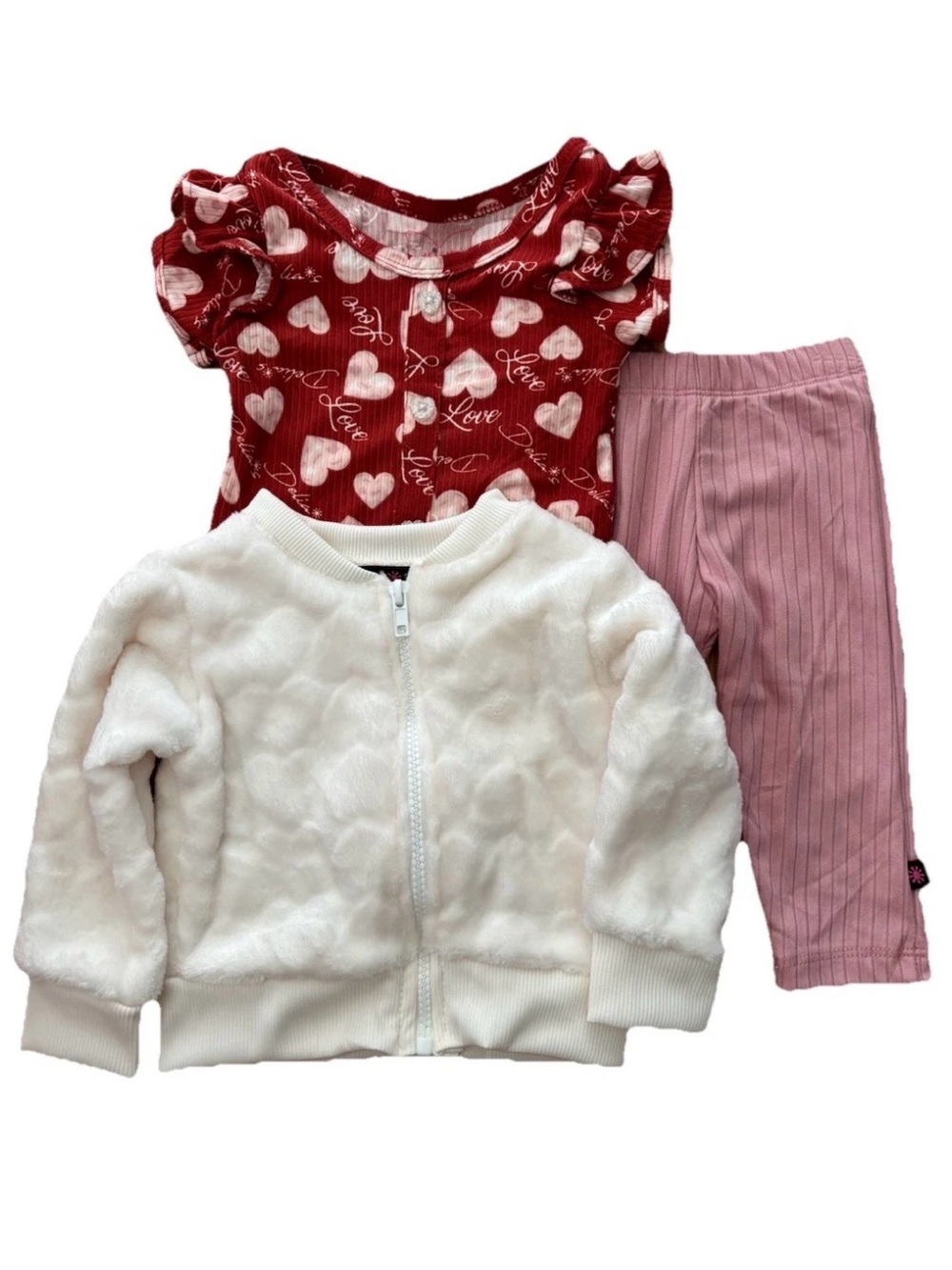 Delia’s Baby 3-Piece Pants Set (Bodysuit, Pants & Full Zip Fleece Hoodie - 0/3 M